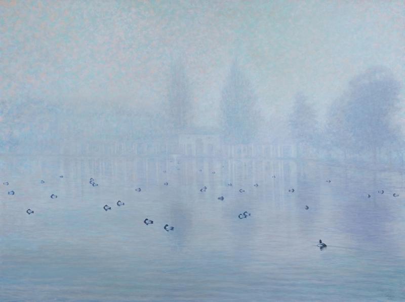 Foggy Morning, Lake Merritt II50 x 67 inches, oil on fabric, 2009