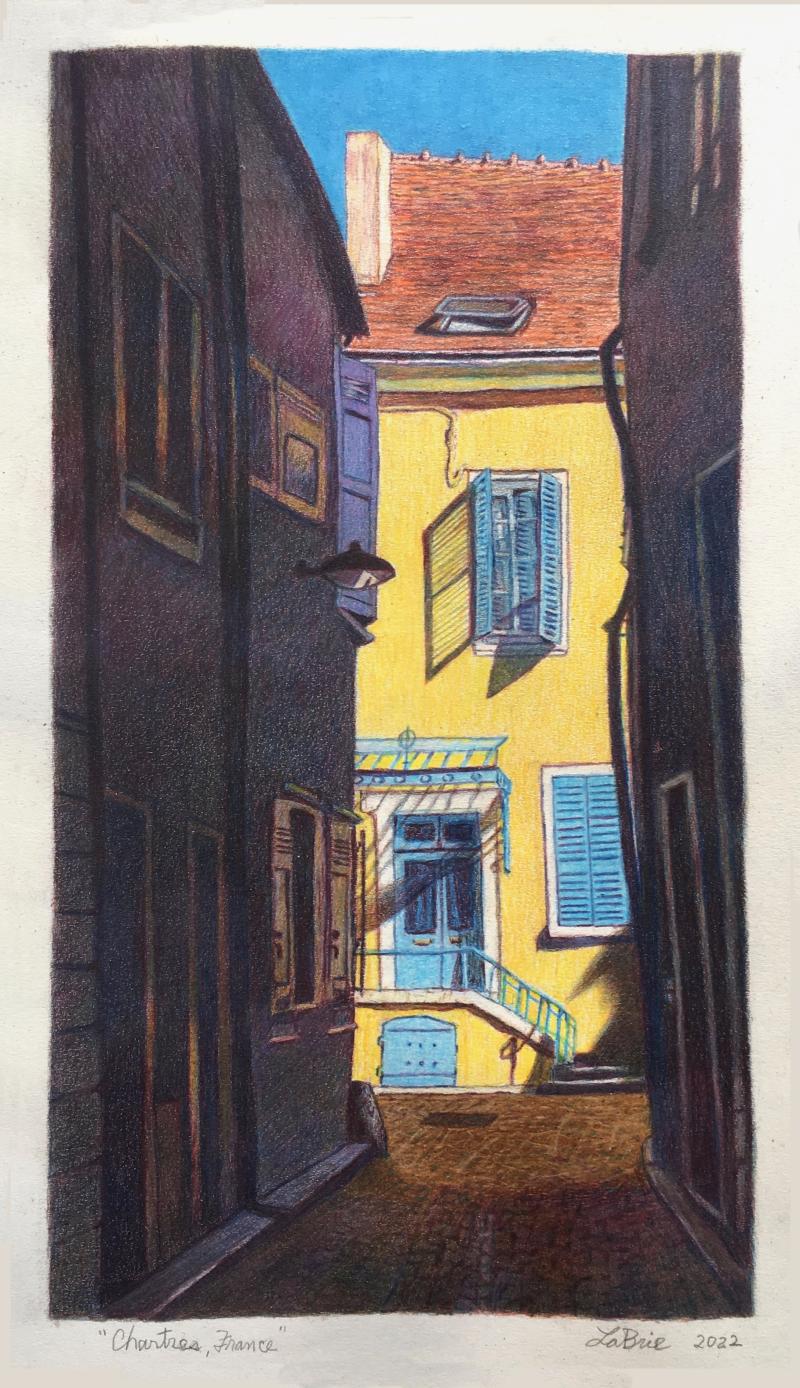 Chartres, France 10 6/8 x 5 7/8 inches, colored pencil, 2022
