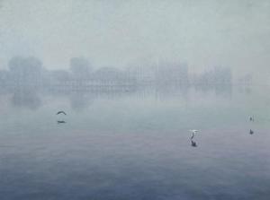 Foggy Morning, Lake Merritt50 x 67 inches, oil on fabric, 2009